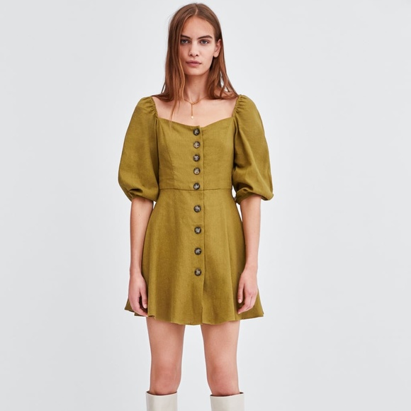[LAST] NWT Zara S Button Puff Sleeve Mini Dress - Picture 3 of 8